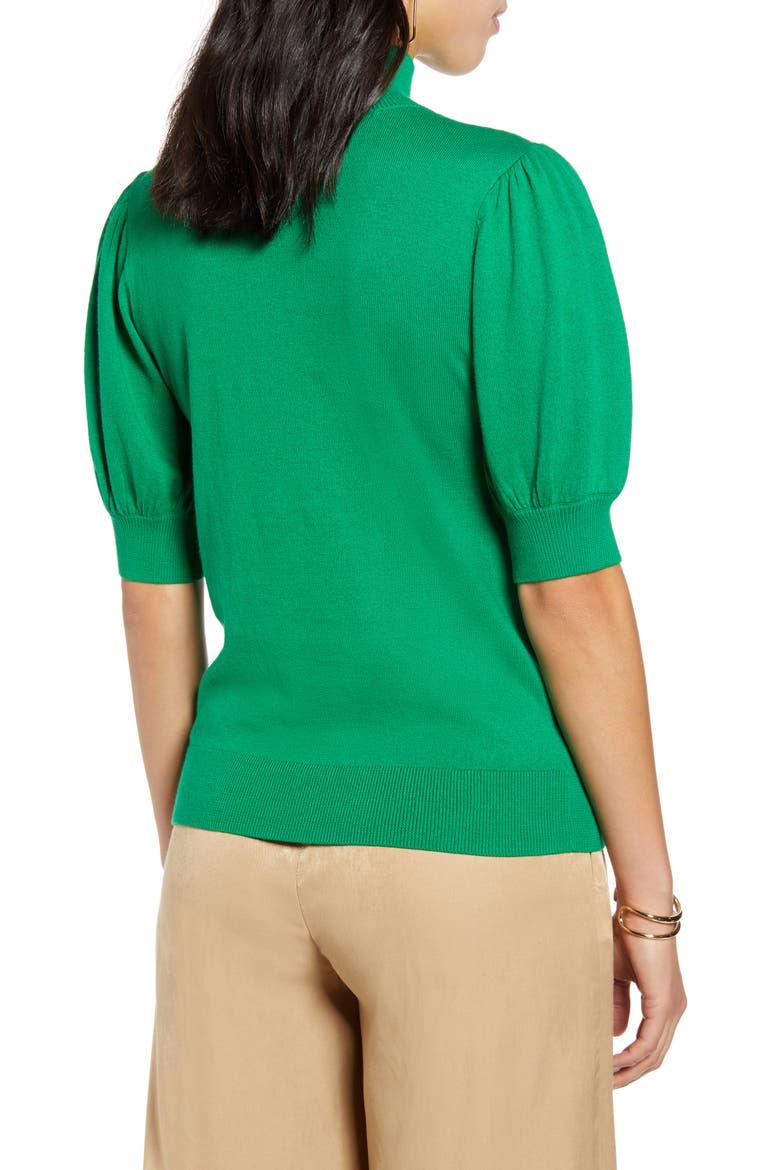 Mock Neck Puff Shoulder Sweater, Alternate, color, GREEN JOLLY