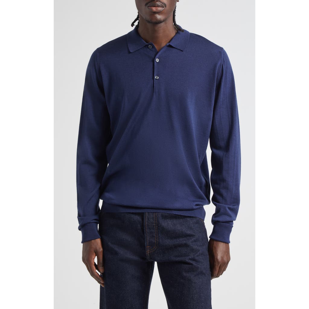 John Smedley Cotswold Wool Polo Sweater In Blue
