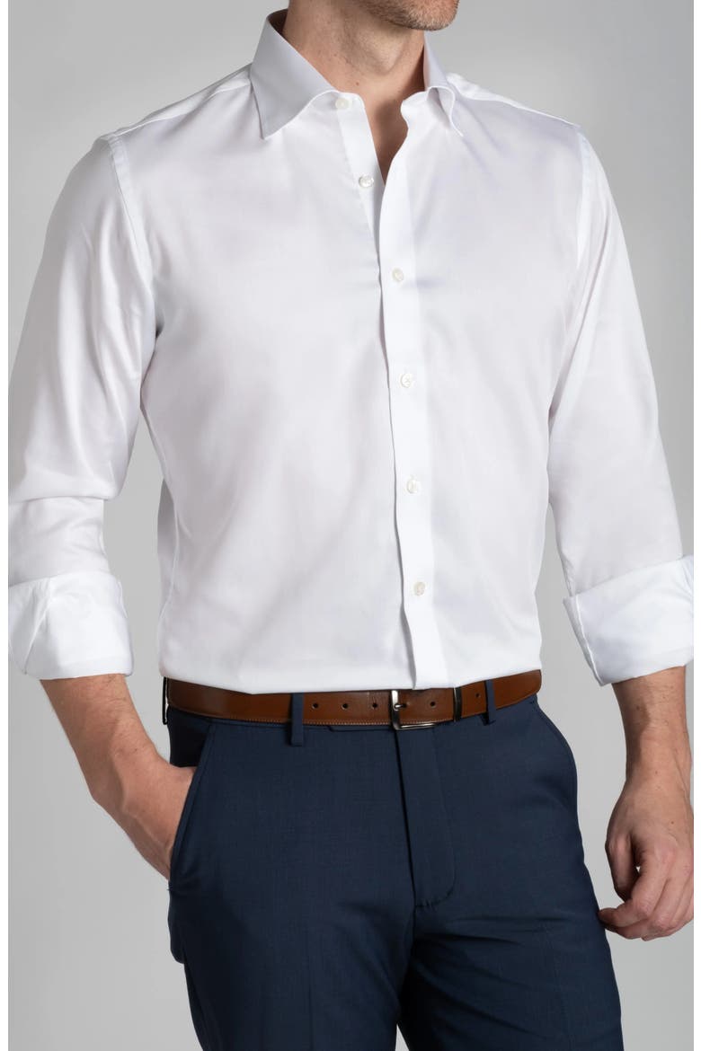 Contemporary Fit Wrinkle Resistant Cotton Twill Dress Shirt, Alternate, color, WHITE