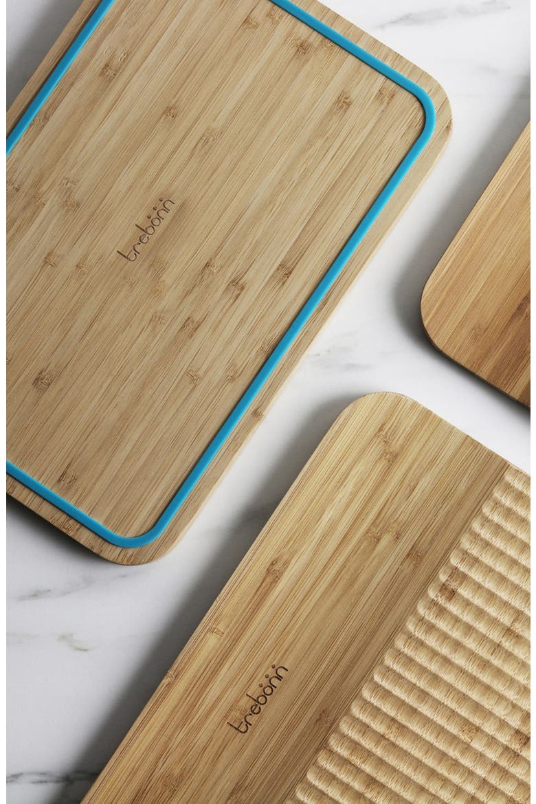 Wave Pattern Chop & Slide Small Bamboo Chopping Board, Alternate, color, BLUE