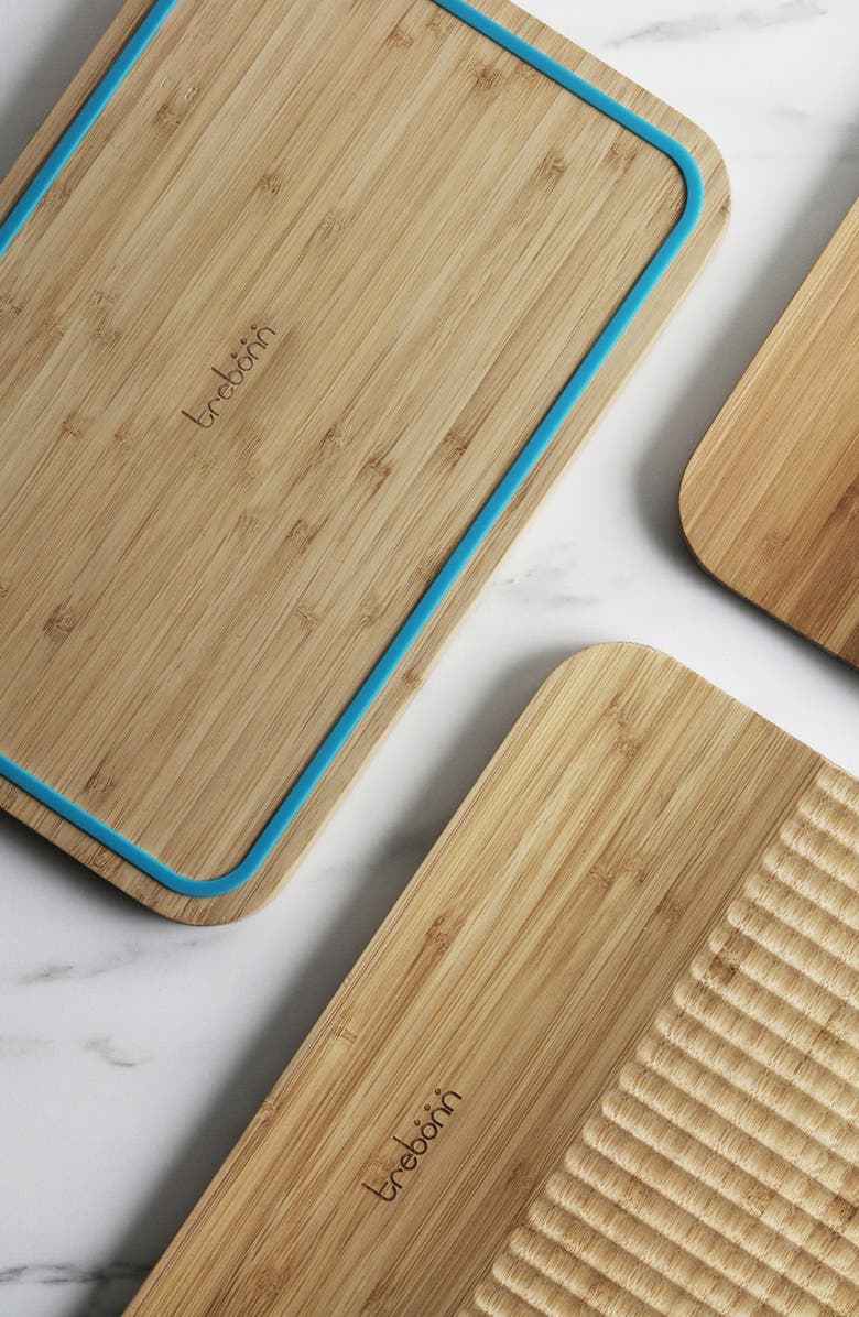 TREBONN Wave Pattern Chop & Slide Small Bamboo Chopping Board, Alternate, color, Blue