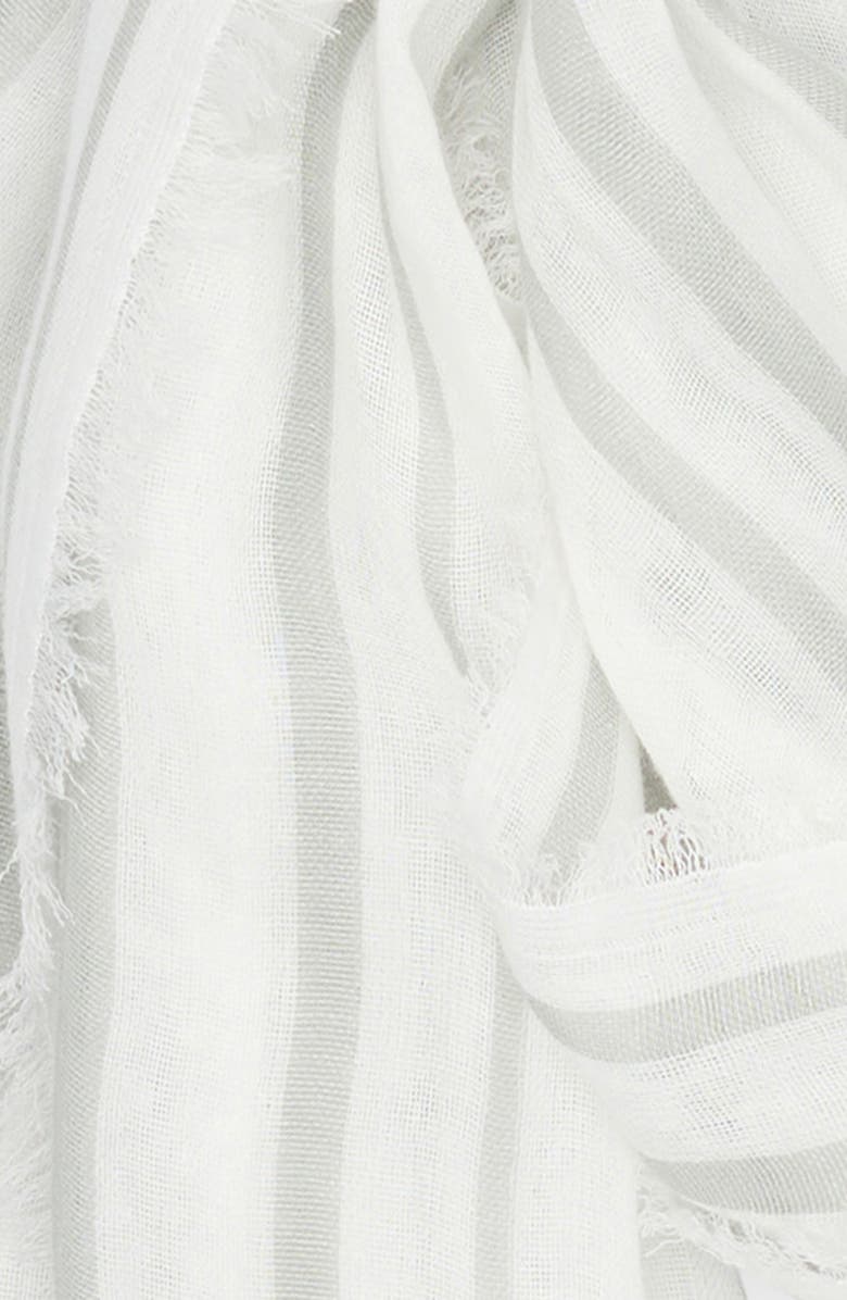 Vince Variegated Stripe Cotton Fringe Scarf, Alternate, color, Sea Stone Off White