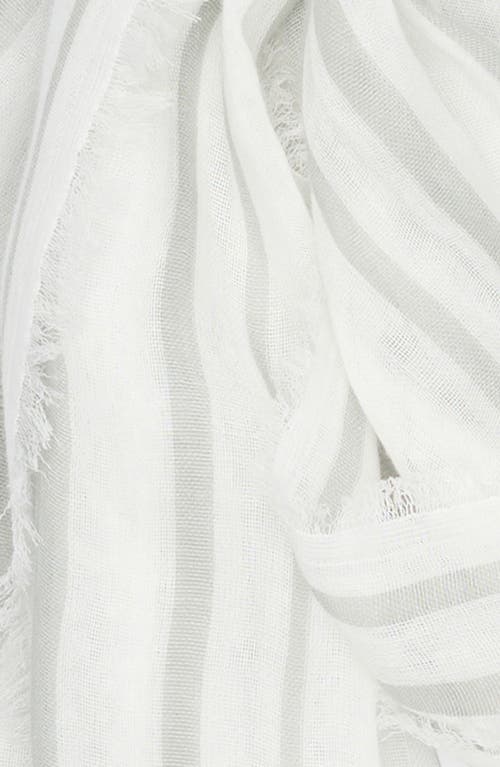 Vince Variegated Stripe Cotton Fringe Scarf In Sea Stone Off White