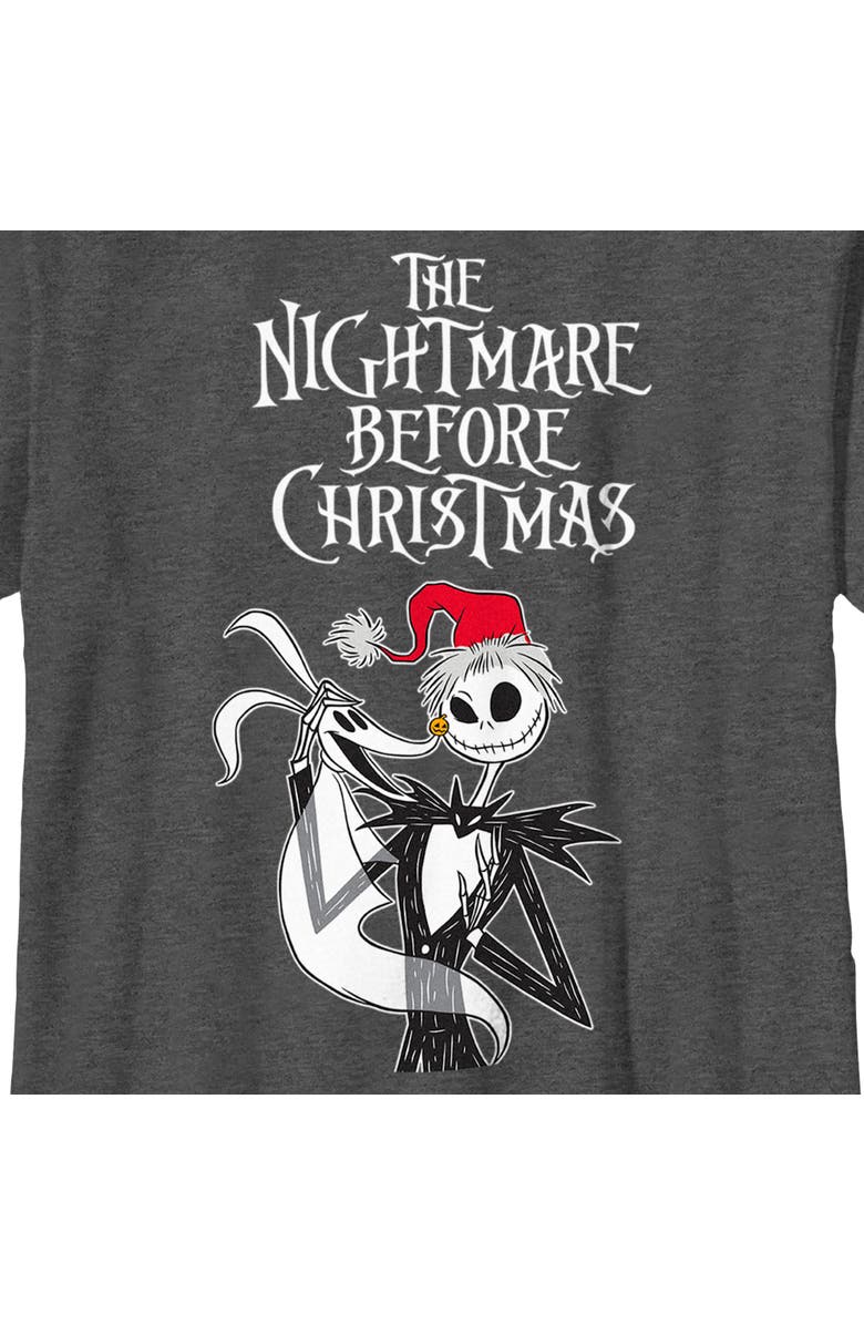 The Nightmare Before Christmas Boy's The Nightmare Before Christmas Jack Skellington Santa Hat Logo  Graphic T-Shirt, Alternate, color, Charcoal Heather