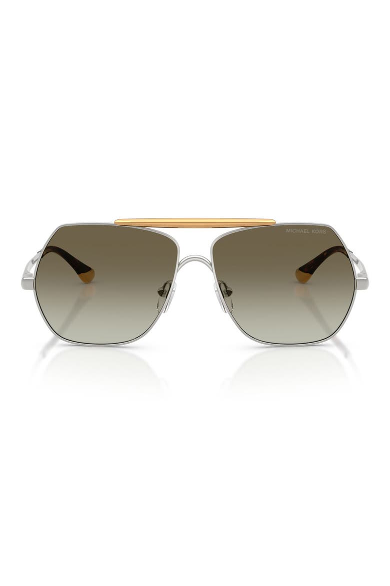 Denver 58mm Pilot Sunglasses, Main, color, SHINY SILVER / GREEN