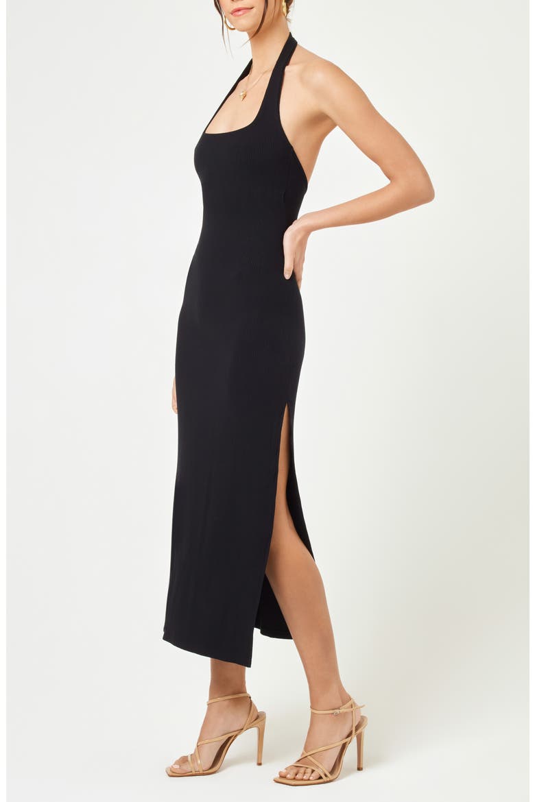 London Halter Midi Dress, Alternate, color, BLACK
