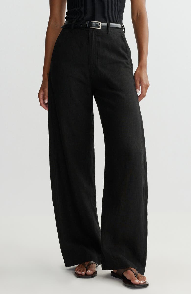 DL1961 Taylor High Waist Linen Barrel Leg Pants, Main, color, Black Linen