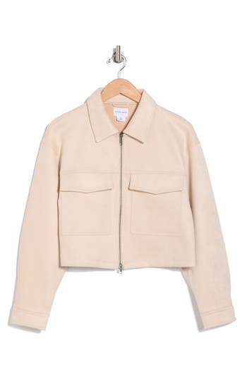 Shop Melrose And Market Faux Suede Crop Jacket In Beige