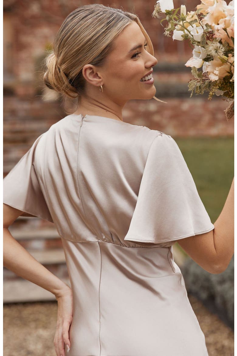 Gathered Bust Satin Bridesmaid Dress, Alternate, color, Oyster