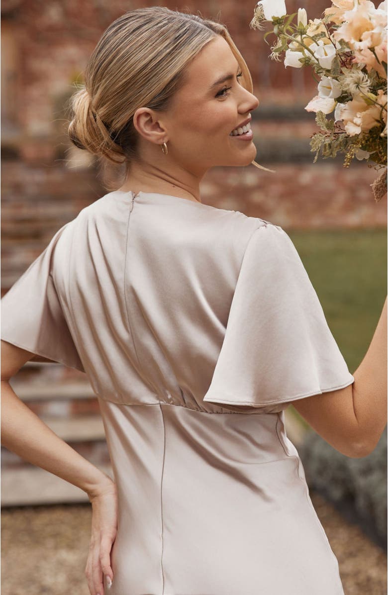 Six Stories Gathered Bust Satin Bridesmaid Dress, Alternate, color, Oyster