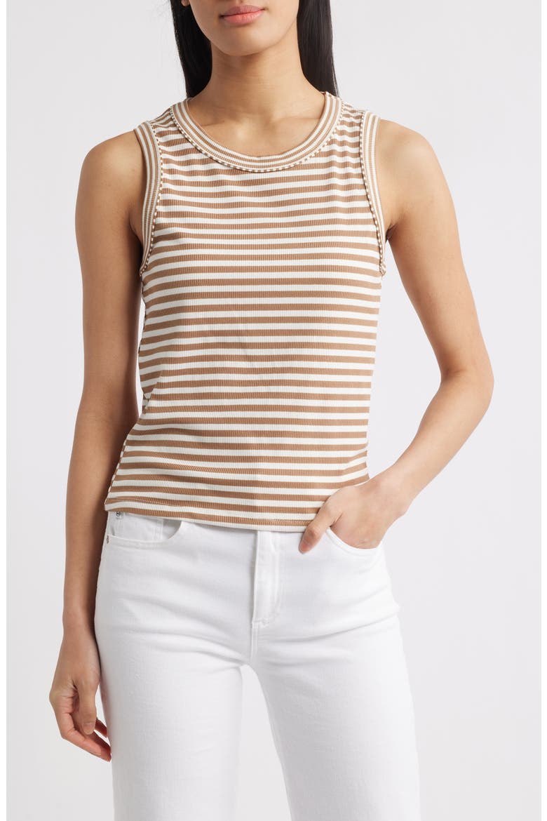 Stripe Rib Tank, Main, color, CAMEL/ OFF WHITE