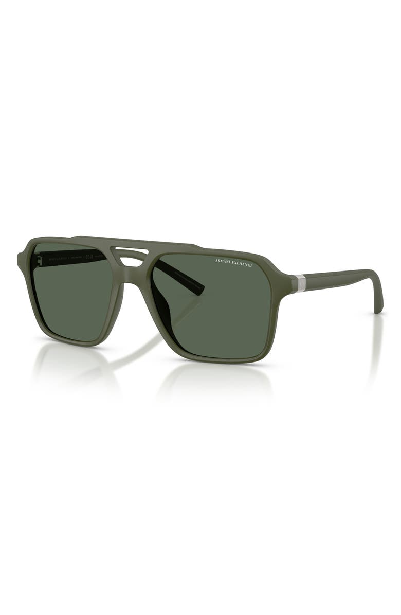 Armani Exchange 57mm Pilot Sunglasses, Alternate, color, Matte Green / Dark Green