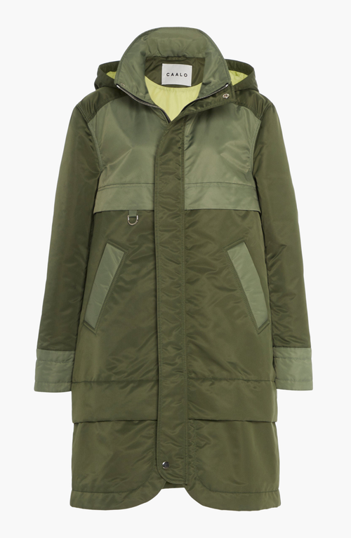 Caalo Sustainable Down Hooded Anorak In Olive Green