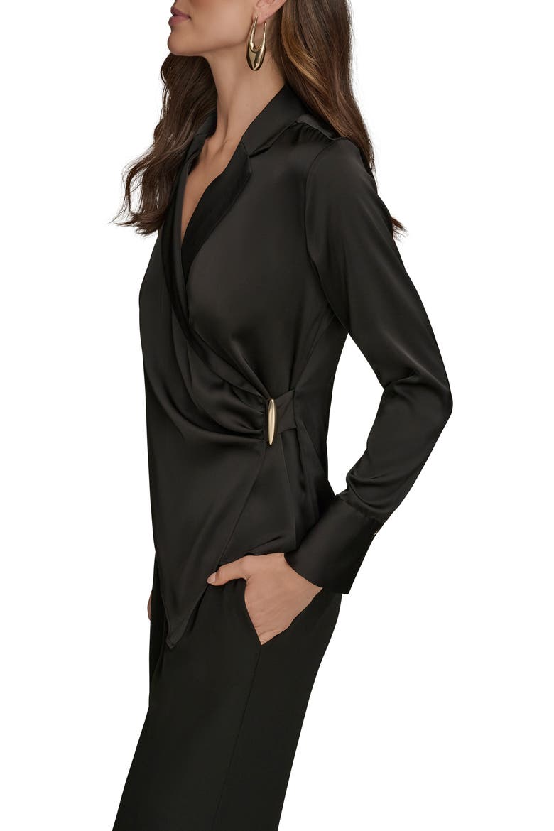 Wrap Charmeuse Shirt, Alternate, color, BLACK
