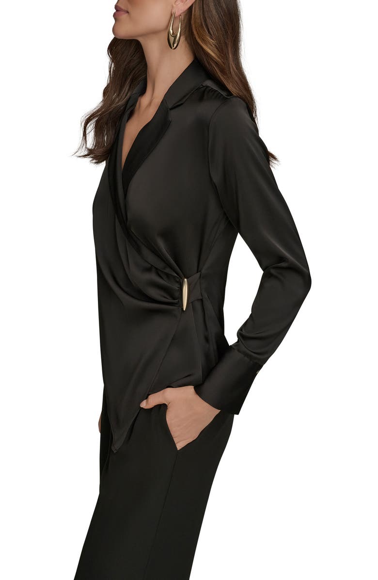 Donna Karan New York Wrap Charmeuse Shirt, Alternate, color, Black