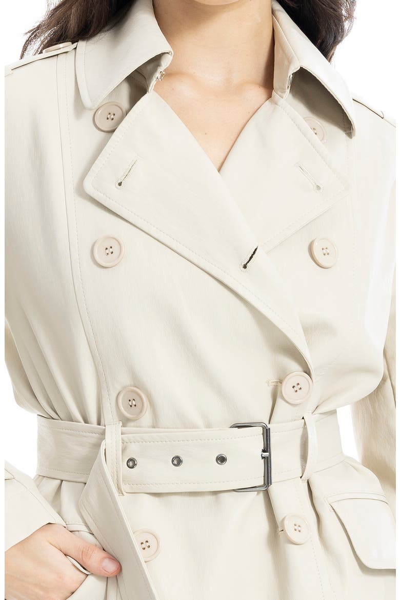 Belted Faux Leather Trench Coat, Alternate, color, OYSTER