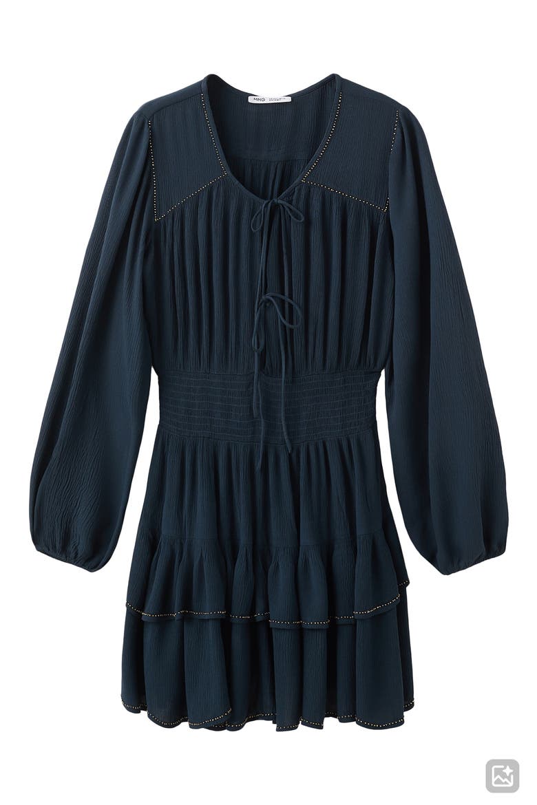 Tie Front Beaded Tiered Minidress, Alternate, color, BLUE