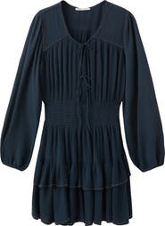 MANGO TEEN Tie Front Beaded Tiered Minidress