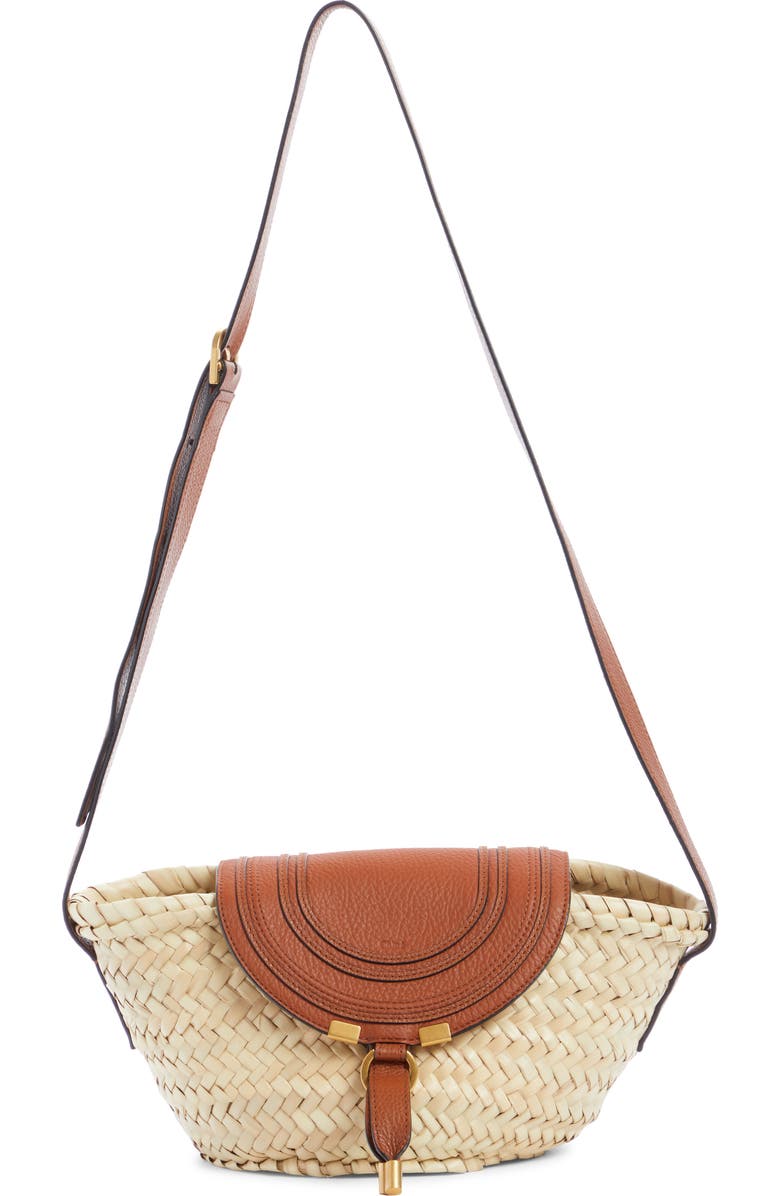 Chloé Marcie Leather & Raffia Crossbody Bag, Main, color,
