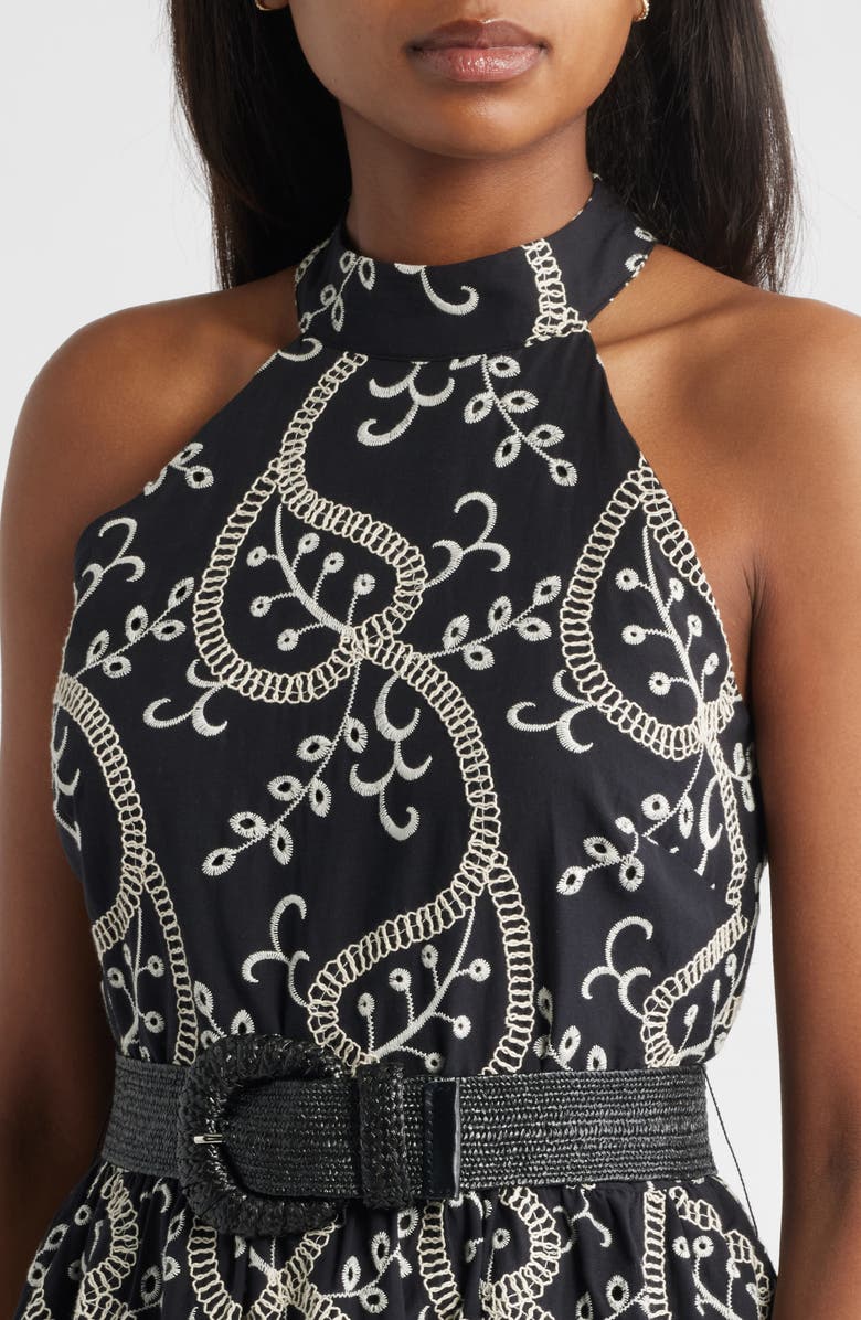 Anne Klein Embroidered Belted Cotton Midi Dress, Alternate, color, 