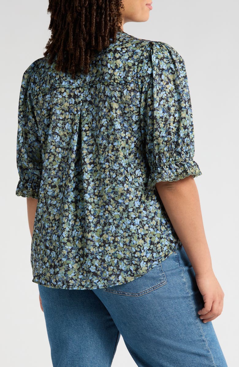 Wit & Wisdom Ruffle Lace Floral Print Top, Alternate, color, Black/ Deep Seagrass Multi