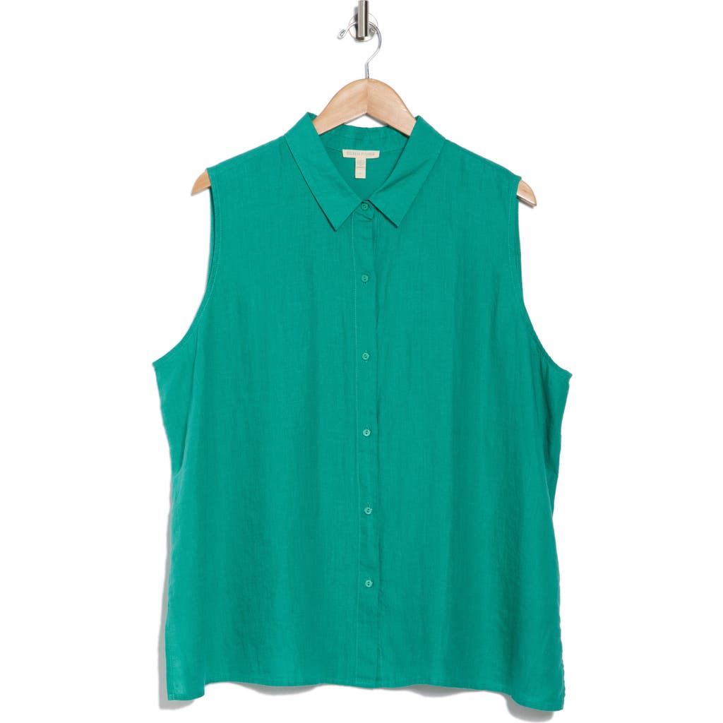 Eileen Fisher Classic Sleeveless Organic Linen Button-up Shirt