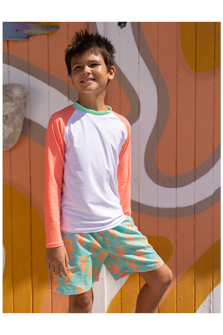 Kids' Colorblock Long Sleeve Rashguard Top, Alternate, color, WHITE