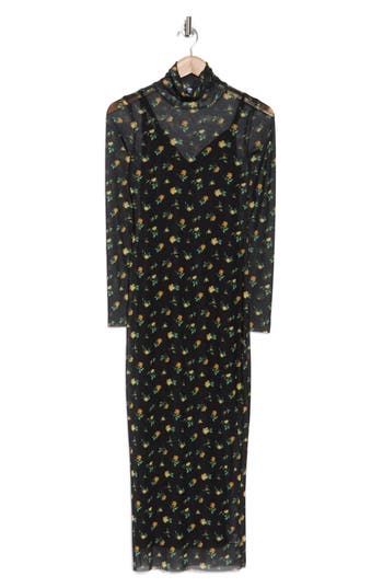 Shop Afrm Los Angeles Marni Turtleneck Long Sleeve Mesh Dress In Scatter Floral
