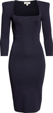 L'AGENCE Mary Padded Shoulder Corset Knit Midi Dress