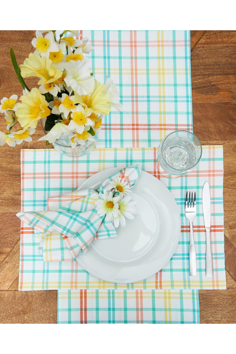 Bunny Rabbit Trail Plaid Easter Spring Cotton Placemats Set of 6, 13" x 19", Alternate, color, Blue