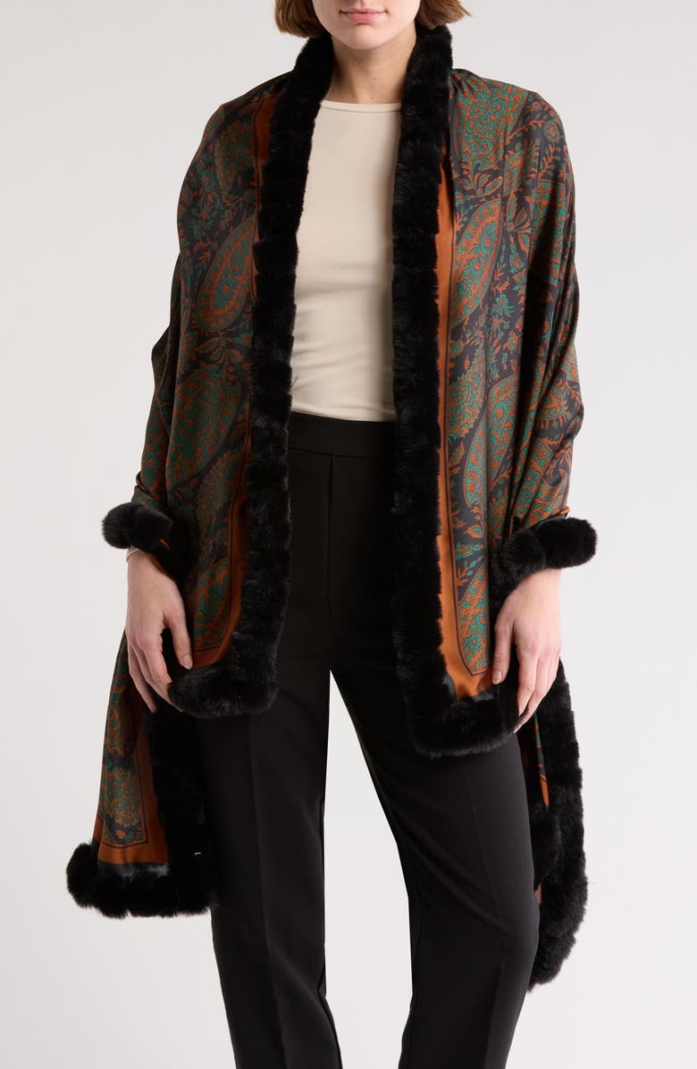 La Fiorentina Faux Fur Trim Wrap, Main, color, 