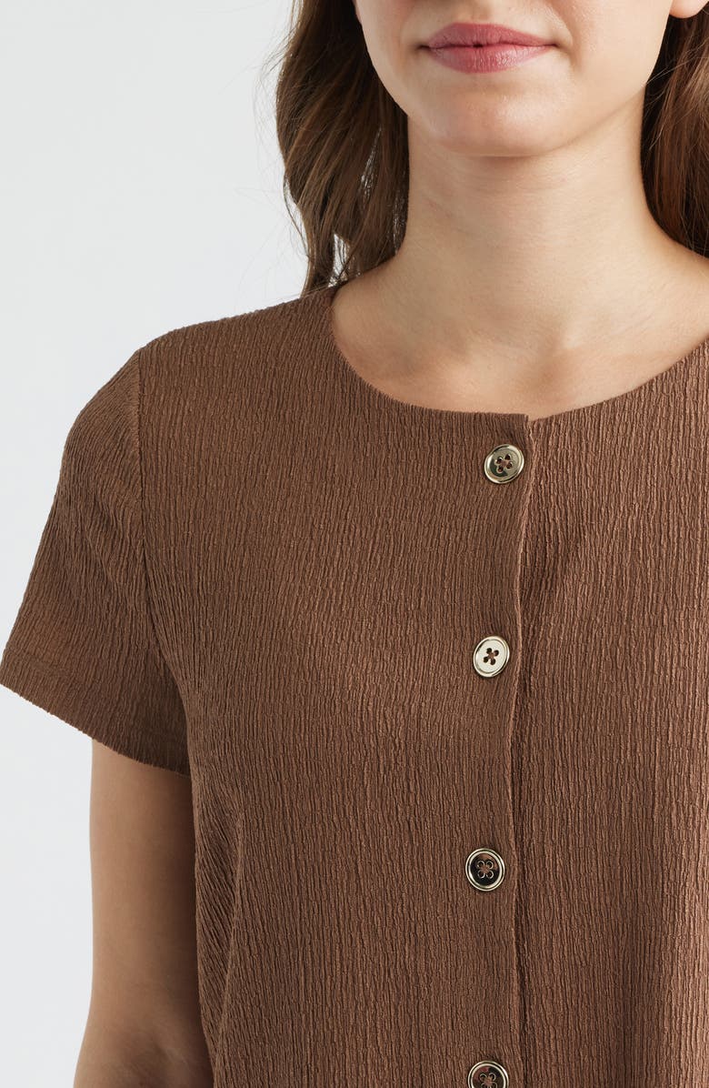 AK ANNE KLEIN Texture Front Button Top, Alternate, color, Mushroom