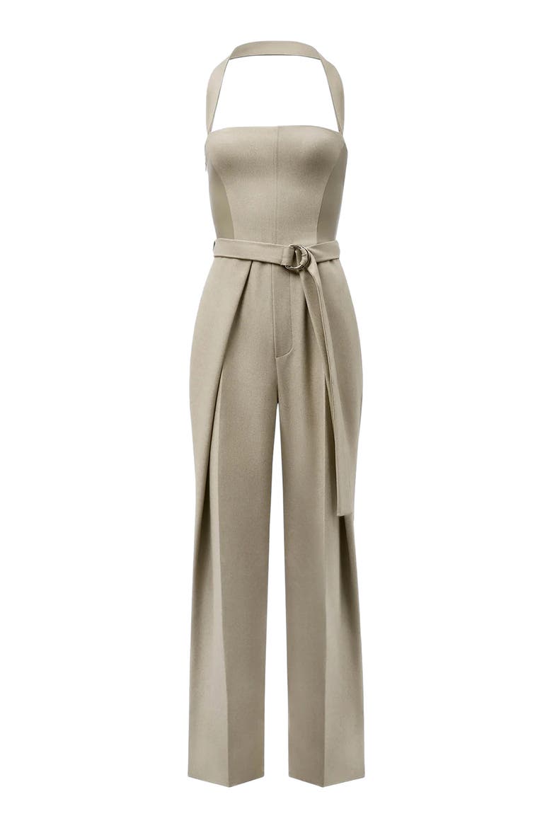 Sabine Tailored Pleat Jumpsuit with Belt, Alternate, color, Beige