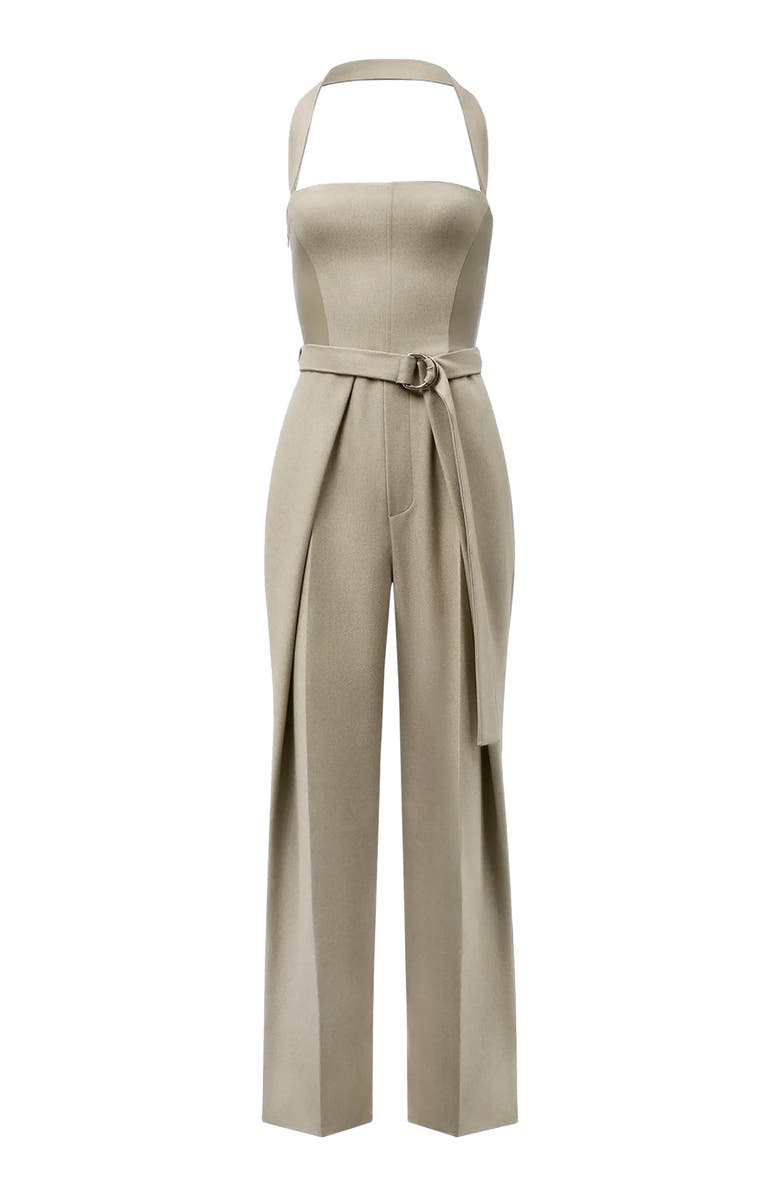 Manière De Voir Sabine Tailored Pleat Jumpsuit with Belt, Alternate, color, Beige