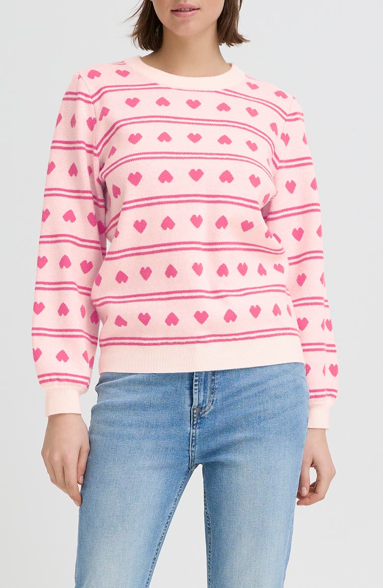 ICHI Ihbrielle Jacquard Heart Sweater, Main, color, Birch W Teaberry