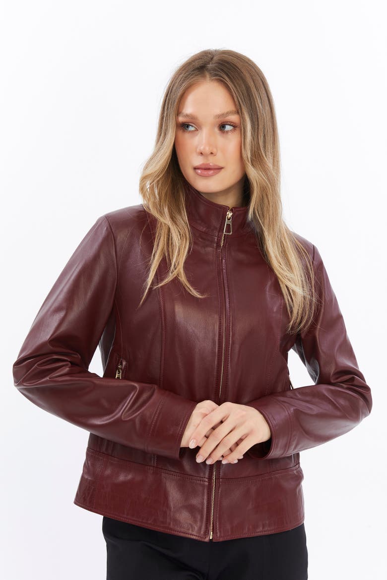 Blythe Leather Jacket, Alternate, color, Burgundy