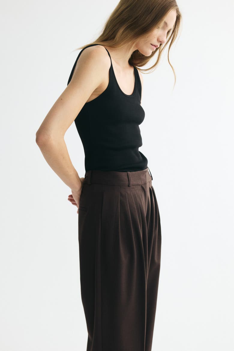 Wide-leg Pleated Pants, Alternate, color, Dark brown