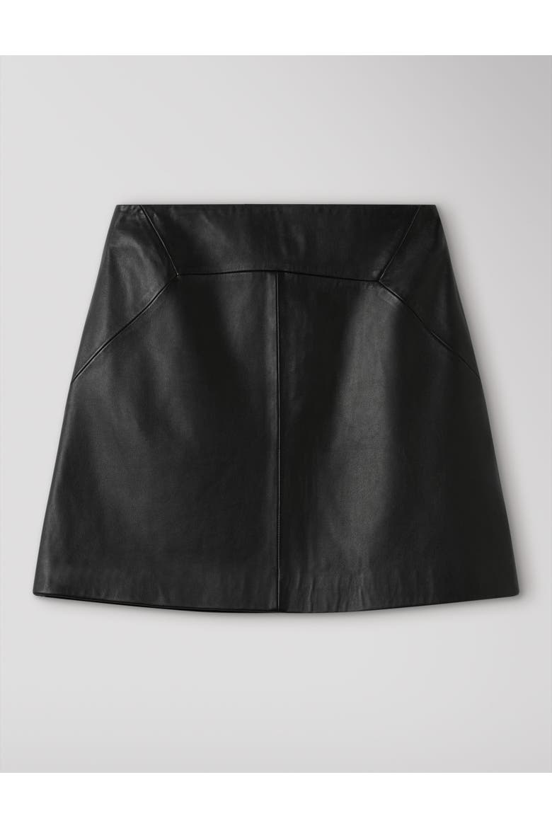 High Waisted A-Line Leather Mini Skirt, Alternate, color, Black