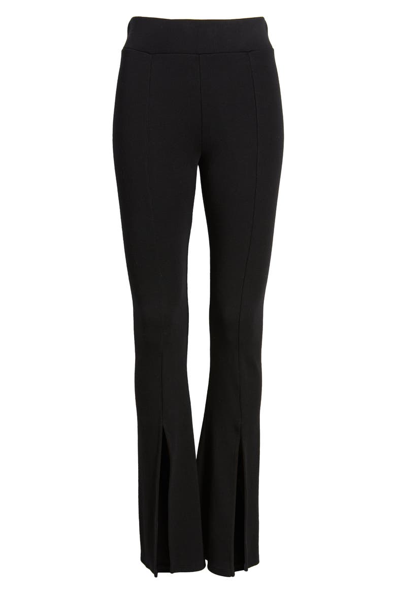 x EmRata Morrison High Waist Flare Rib Knit Pants, Alternate, color, TRUE BLACK