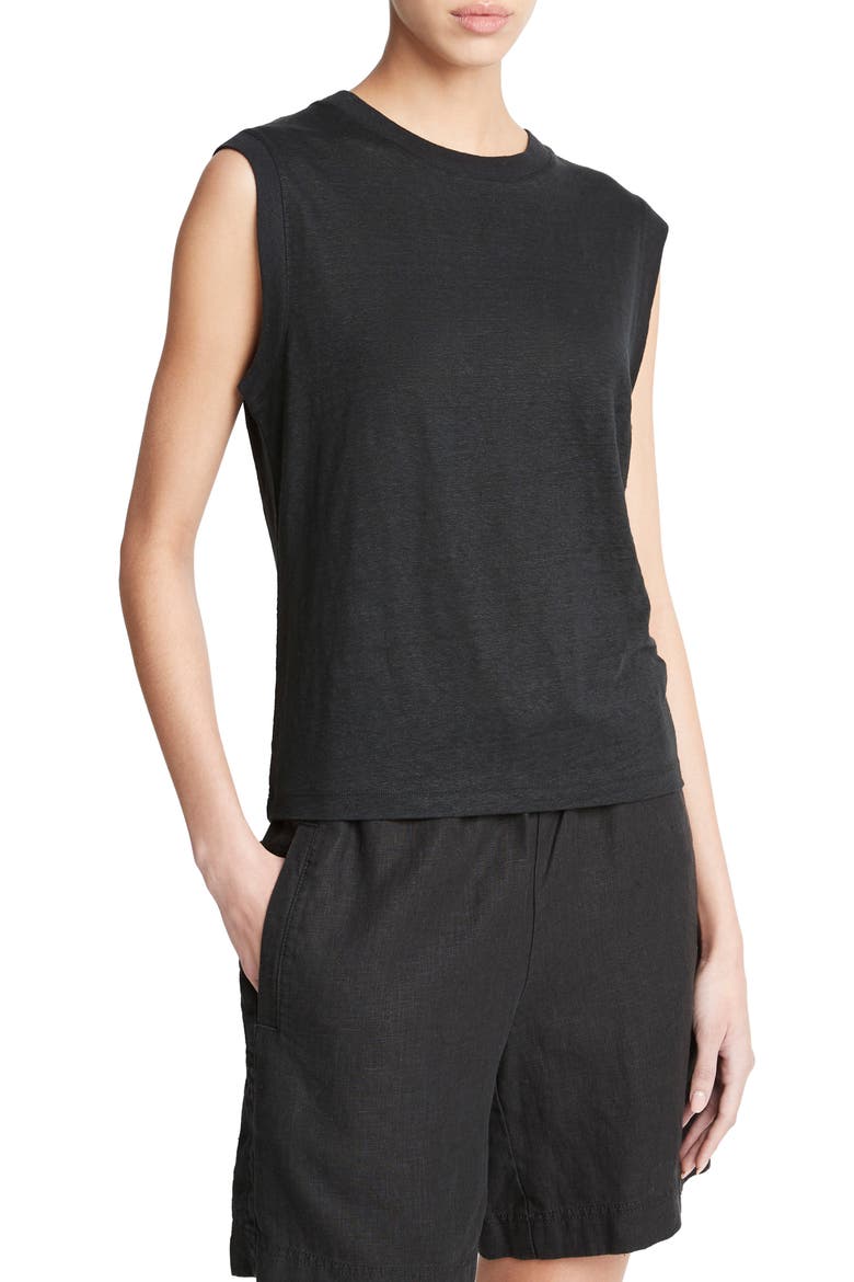 Linen Muscle Tee, Alternate, color, BLACK