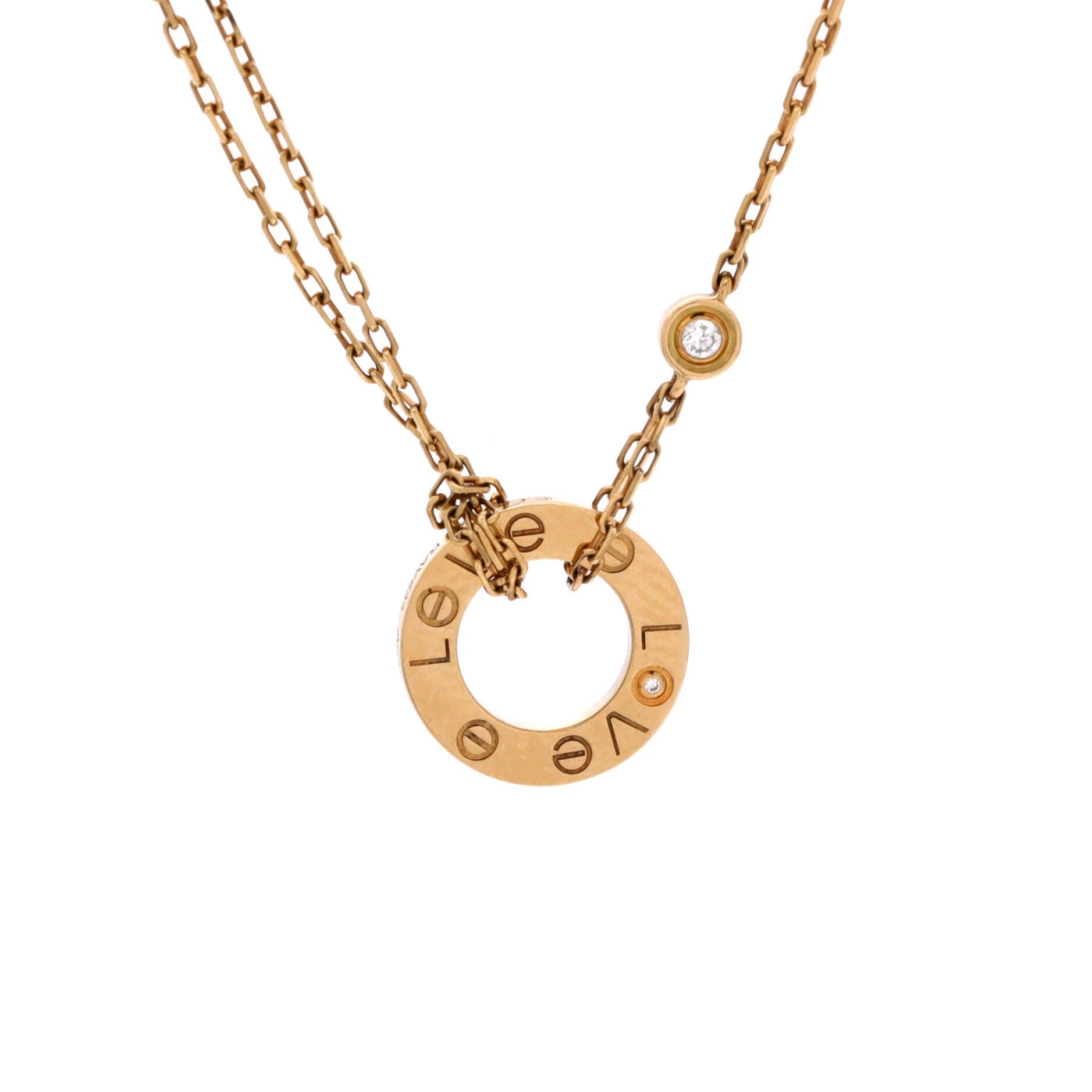2 Diamonds Love Pendant Necklace 18K Yellow Gold and Diamonds, Main, color, Metallic Gold