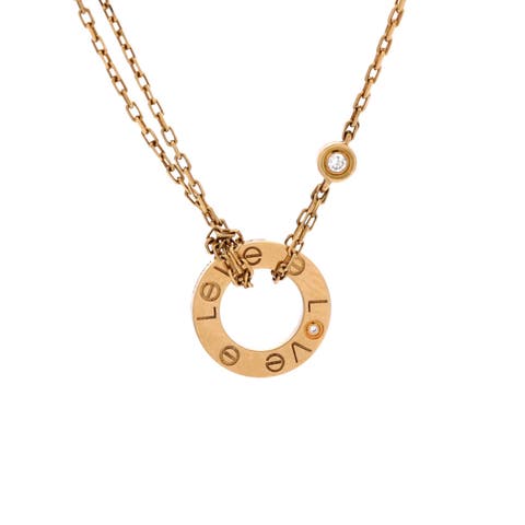 2 Diamonds Love Pendant Necklace 18K Yellow Gold and Diamonds