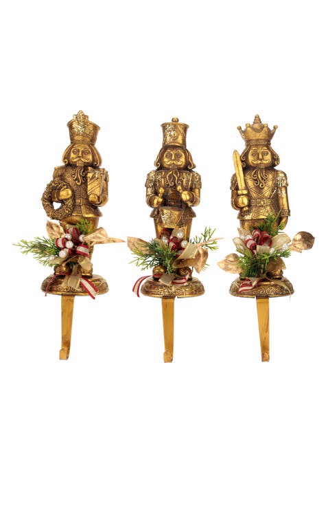 Christmas Trimmed Nutcracker Stockingholder, Set of 3
