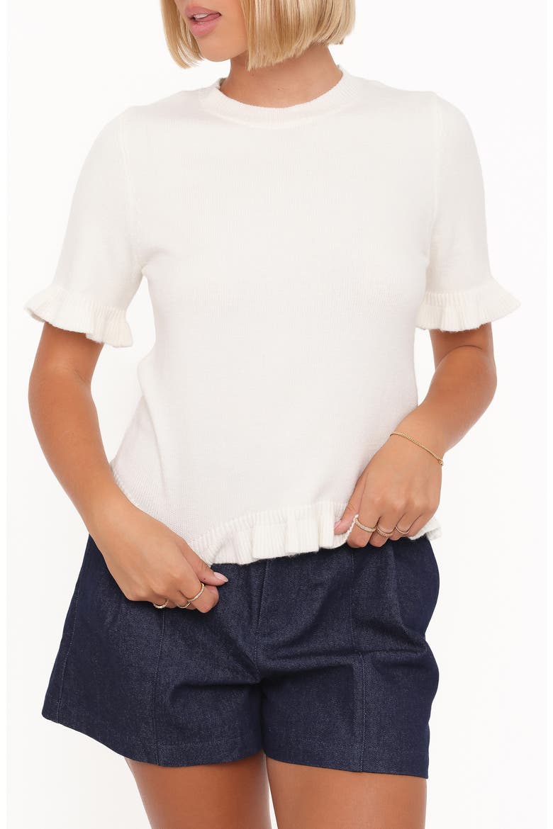 Emilie Ruffle Trim Short Sleeve Sweater, Main, color, CREAM