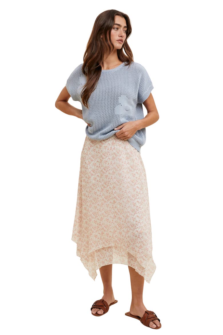 Double Layer Midi Skirt, Alternate, color, CREAM/ PINK