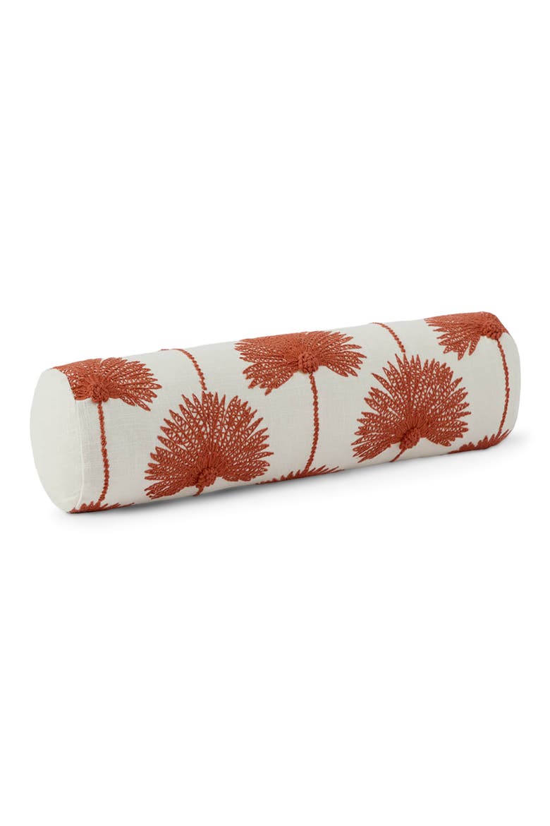 Palm Leaf Embroidered Cotton Bolster Pillow, Alternate, color, SIENNA / OFF WHITE