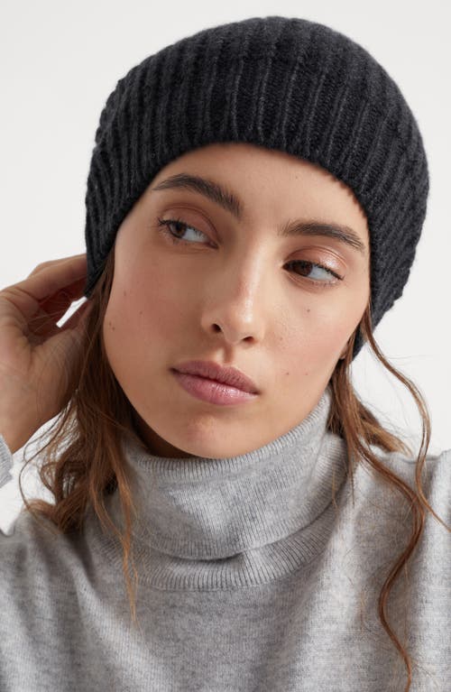 Brunello Cucinelli Cashmere And Silk Beanie In Lignite Grey