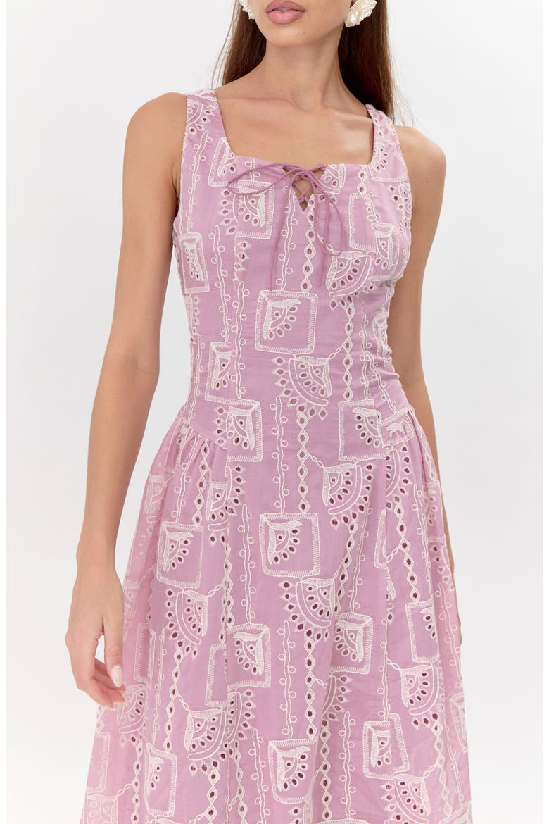 Embroidered Tie Front Midi Dress, Alternate, color, MAUVE PINK/ CREAM