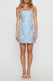 Princess Polly Heaven Sent Floral Embroidery & Jacquard Strapless Cocktail Minidress
