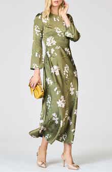 Tyra Floral Long Sleeve Satin Midi Dress